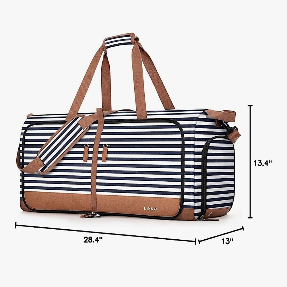 Navy Striped Foldable 80L Travel Bag for Women, NIB